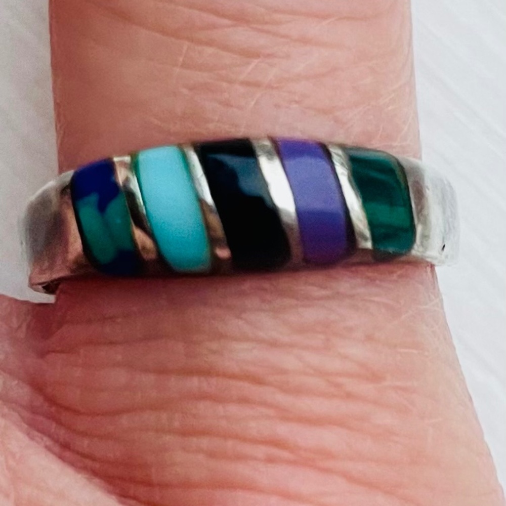 Vintage Multi-Color Stone 925 Sterling Silver Native American Size 6.5 Ring